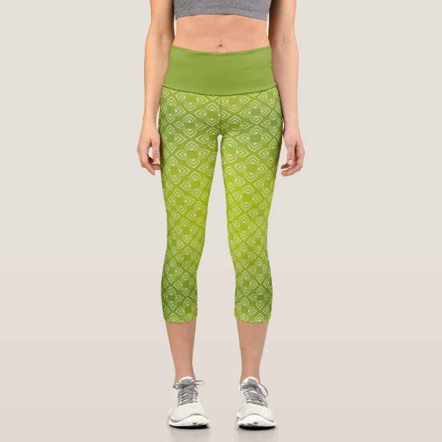 Moderne Schattierungen grüner Flora Capri Leggings (Vorderseite)