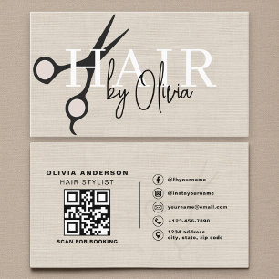Moderne Schere aus Leinen QR-Code Hairstylist  Visitenkarte