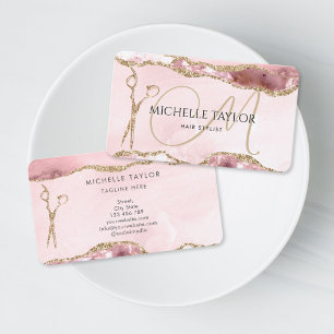 Moderne Schere aus rosa Gold Hairstylist Monogramm Visitenkarte