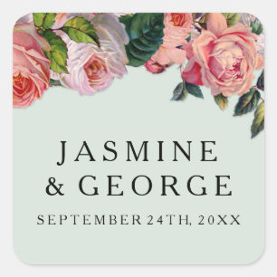 MODERNE, schick, breite Streifen mit Rose, Minzgrü Quadratischer Aufkleber