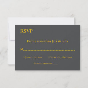 Moderne schick dunkelgraue goldene Script-Klasse H RSVP Karte