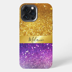 moderne Schick Glamour Gold Lila Glitter Monogramm iPhone 13 Pro Max Hülle