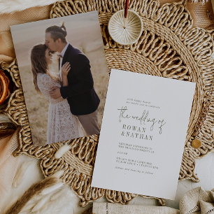 Moderne schick grüne und weiße Foto Back Wedding Einladung