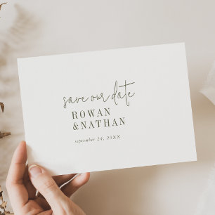 Moderne schick-grüne und weiße Hochzeit Save The Date