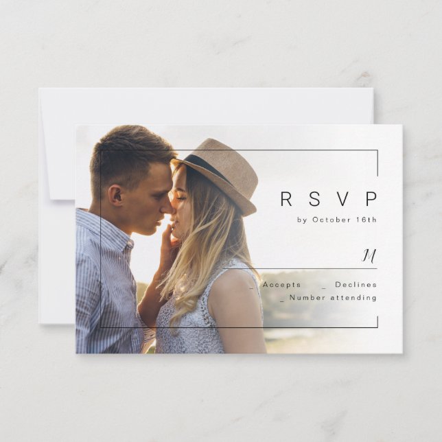 Moderne schick minimalistische Foto Hochzeit RSVP Karte (Vorderseite)