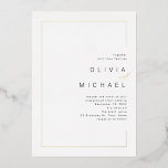 Moderne schick Rahmen minimalistisch Foto Hochzeit Folieneinladung<br><div class="desc">Minimal Foto Hochzeitseinladung mit modernem schicken Rahmen in echter Goldfolie und Sans Serif Schriftart Details mit Paar Foto auf der Rückseite,  elegant und einfach,  ideal für minimalistische moderne Hochzeit. Alle passenden Teile in der Sammlung anzeigen</div>