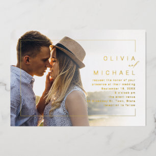 Moderne schick Rahmen minimalistisch Foto Hochzeit Folieneinladung