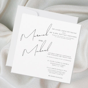 Moderne schick White & Black Scripts Wedding Einladung