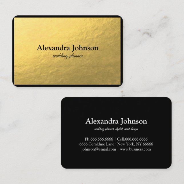 Moderne schicke Black and Gold Foil Luxus Business Visitenkarte (Vorne/Hinten)