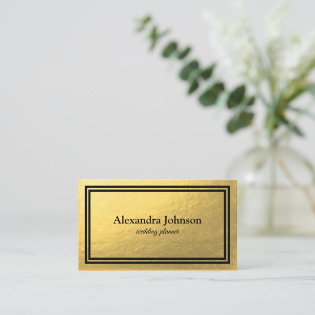 Moderne schicke Black and Gold Foil Luxus Business Visitenkarte (Stehend Vorderseite)