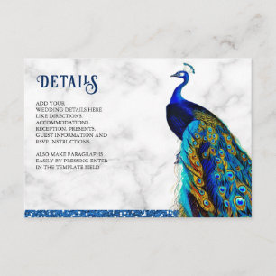 Moderne Schicke Blaue Glitzer-Pfau-Indische Hochze Begleitkarte