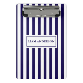 Moderne schicke, blaue und weiße vertikale Streife Mini Klemmbrett