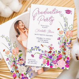 Moderne schicke Blume Drehbuch Foto Abschluss Einladung