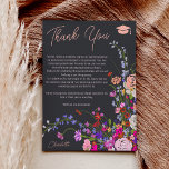 Moderne schicke Blume schreiben dunklen Abschluss Dankeskarte<br><div class="desc">Elegante moderne Sommer-Blume Illustration mit hübscher wilder Blume und Pinsel-Skript danke Ihnen Abschluss mit einer modernen Kalligraphie Typografie mit rot,  lila,  rosa,  Terrakotta Blume auf dunkelgrauem Hintergrund</div>