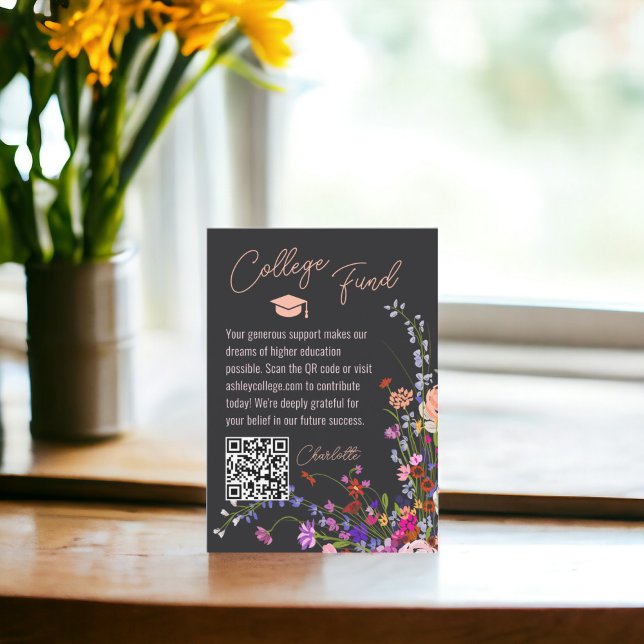 Moderne, schicke Blume-Schrift Fond Abschluss Begleitkarte (Modern chic wild flowers script fund graduation enclosure card)