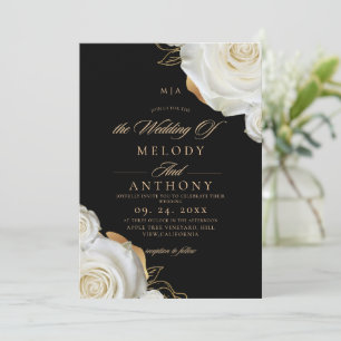 Moderne Schicke Blumen Hochzeit in Schwarz und Wei Einladung