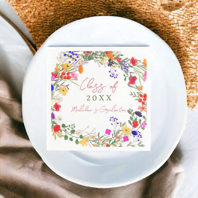 Moderne schicke boho Wildblumen Abschluss Serviette (Modern chic boho wildflowers graduation napkins)
