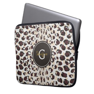 Moderne schicke braune Cheetah-Druck-Muster-Monogr Laptopschutzhülle