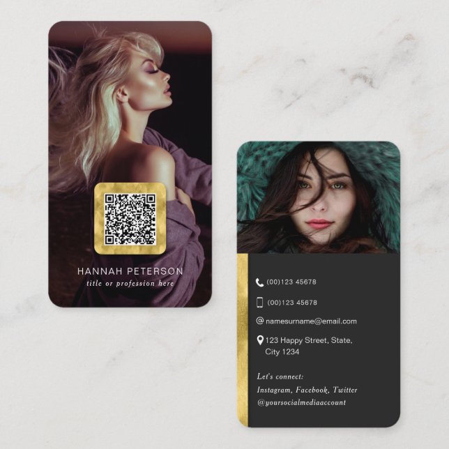 Moderne schicke Fotos vernetzen QR-Code Visitenkarte (Vorne/Hinten)