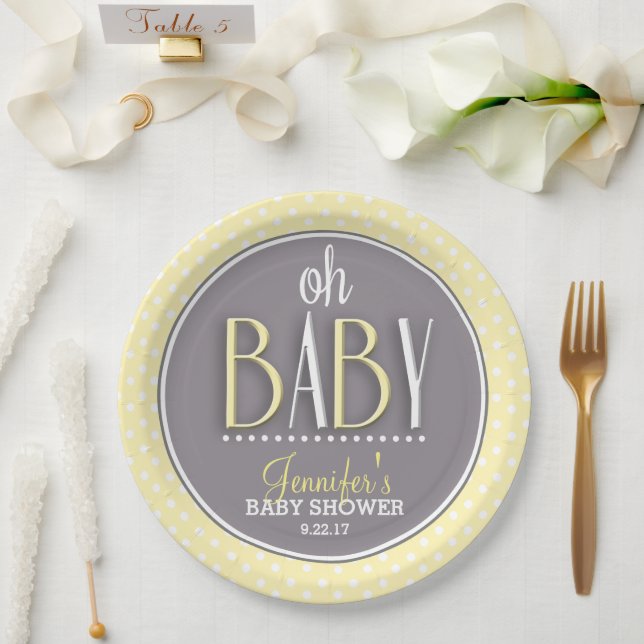 Moderne schicke gelbe Babydusche Pappteller (Hochzeit)