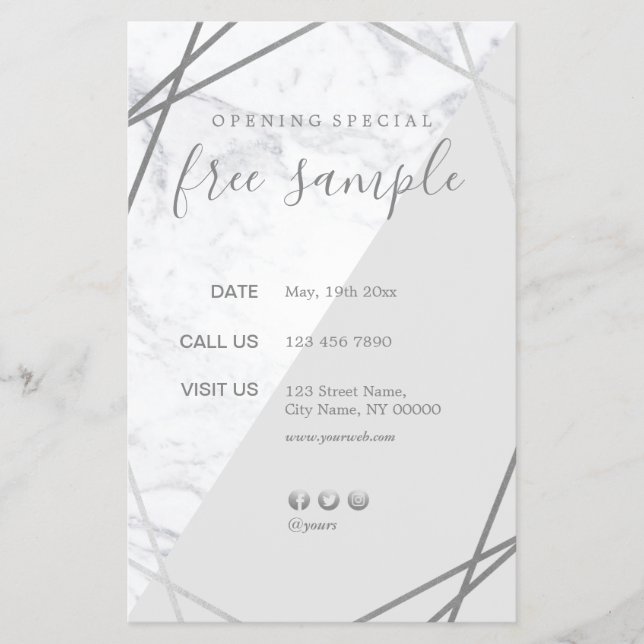 Moderne schicke geometrische Marmorplatte Silver 5 Flyer (Vorne)