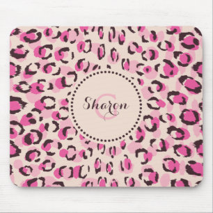 Moderne schicke Gepard-Druck-Muster-Monogramm Mousepad