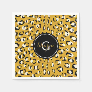Moderne, schicke Gold-Cheetah-Druck-Muster-Monogra Serviette