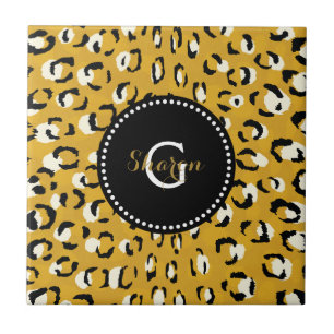 Moderne schicke Gold-Cheetah-Druck-Muster-Monogram Fliese