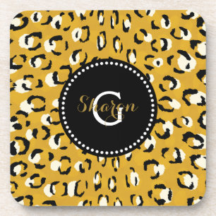 Moderne schicke Gold-Cheetah-Druck-Muster-Monogram Getränkeuntersetzer