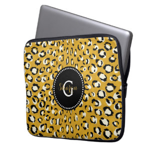 Moderne schicke Gold-Cheetah-Druck-Muster-Monogram Laptopschutzhülle