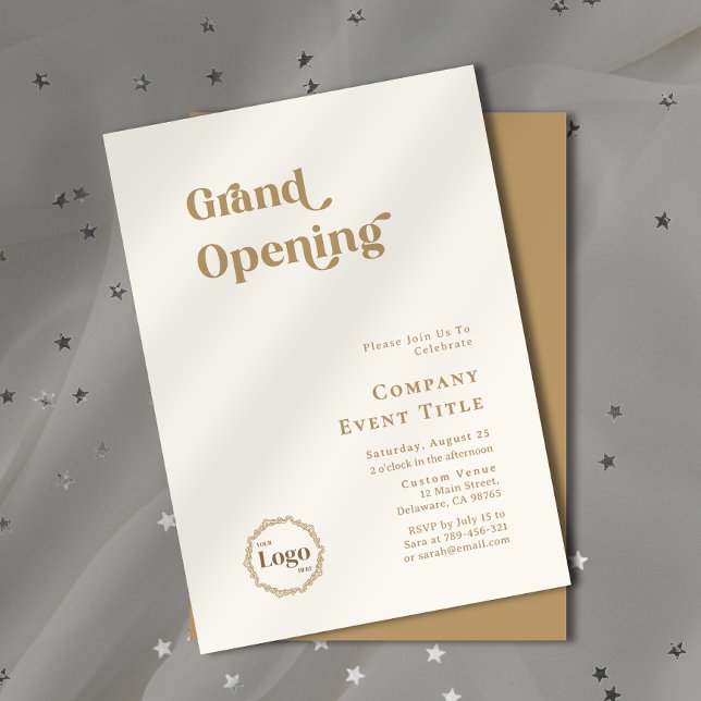 Moderne schicke Goldtypografie Grand Opening Compa Einladung (Property Photo Background Typography Open House Invitation)