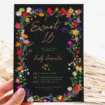 Moderne schicke, helle, wilde Blume Sweet 16 Einladung<br><div class="desc">Fügen Sie Ihren Veranstaltungen eine Touch böhmischer Eleganz hinzu mit unserer modernen Chic Boho Helle Elegant farbenfrohe wilde Blume Sweet 16 Geburtstag Einladung. Die botanischen Blume in Rosa, Rot, Grün und lila Farbtönen werden von Wildblumen inspiriert und die rustikalen Gärten mit subtiler Vegetation und der modernen boho-Schrift Typografie auf Schwarz....</div>