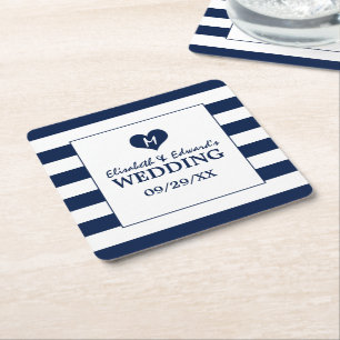 Moderne schicke Hochzeit in Blau und Weiß Rechteckiger Pappuntersetzer