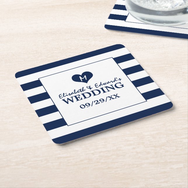 Moderne schicke Hochzeit in Blau und Weiß Rechteckiger Pappuntersetzer (angewinkelt)