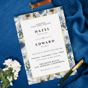 Moderne schicke Hochzeit mit blauer Flora Folieneinladung