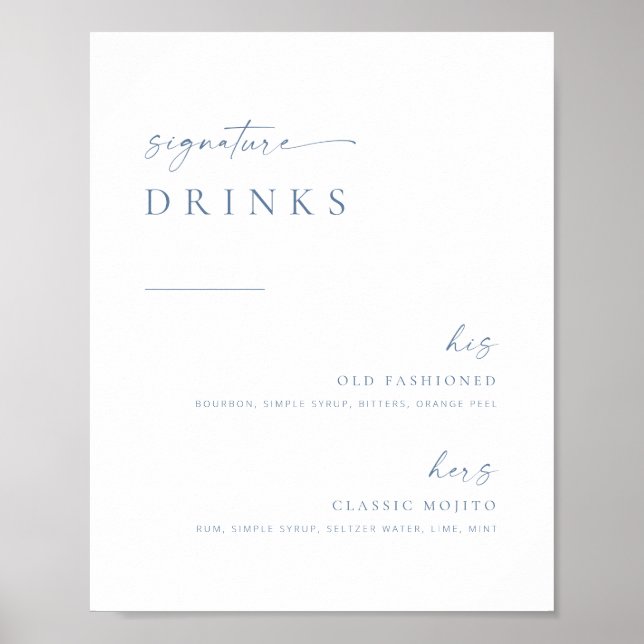 Moderne schicke Hochzeitssignatur Drinks signieren Poster (Vorne)