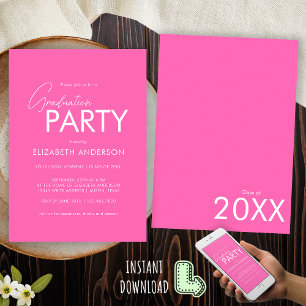 Moderne Schicke Hot-Pink-Typografie-Abschlussfeier Einladung