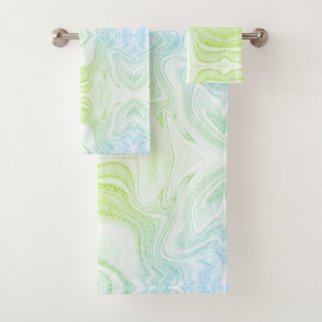 Moderne schicke Imitate Grüne Marmorsteinstruktur Badhandtuch Set (Insitu)
