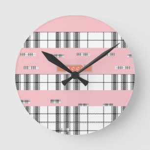 Moderne Schicke Karo Schwarz und Rosa Wanduhr