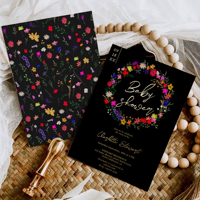 Moderne schicke, leuchtend wilde Blume Babydusche Folieneinladung (Von Creator hochgeladen)