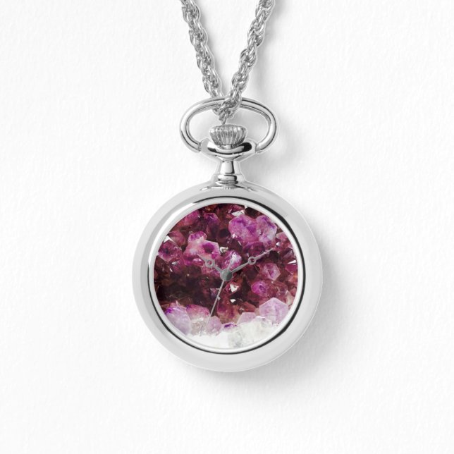 Moderne, schicke, lila Amethyst-Mineralstruktur Armbanduhr (Vorderseite)