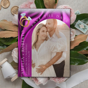 Moderne Schicke Lila Samt Save the Date Foto Karte