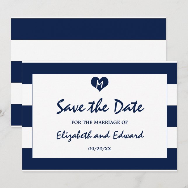 Moderne schicke Marine und weiße Hochzeit retten d Save The Date (Vorne/Hinten)