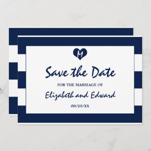 Moderne schicke Marine und weiße Hochzeit retten d Save The Date