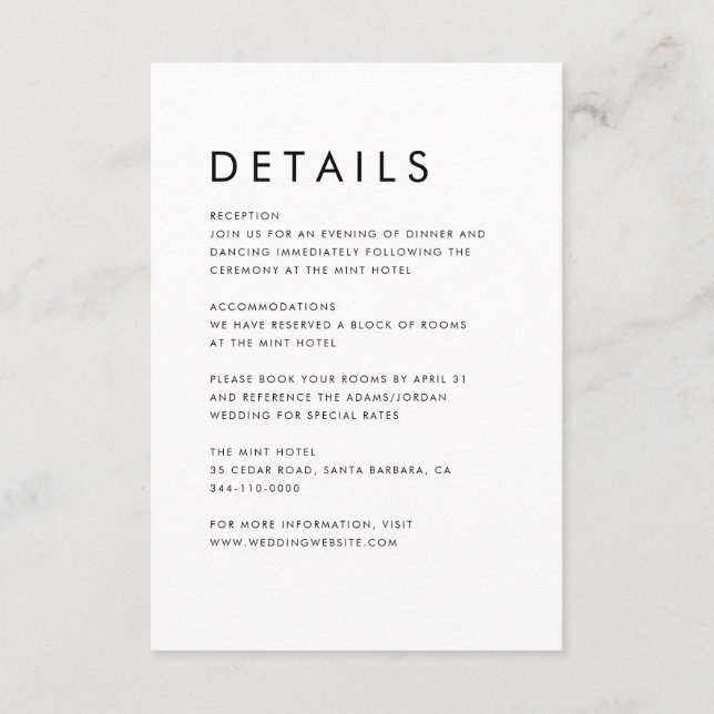 Moderne schicke Minimaldetails Hochzeit Begleitkarte (Vorderseite)