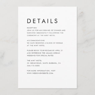 Moderne schicke Minimaldetails Hochzeit Begleitkarte