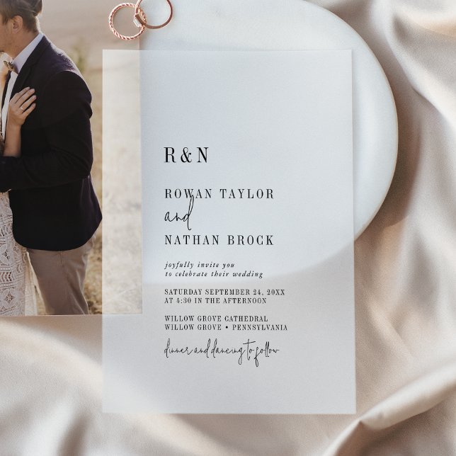 Moderne schicke Monogramm einfache rustikale Hochz (Modern Chic Monogram Simple Rustic Wedding Vellum Invitations)