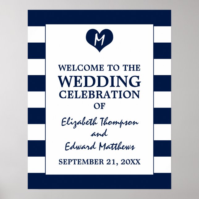 Moderne schicke Navy Blue and White Wedding Willko Poster (Vorne)
