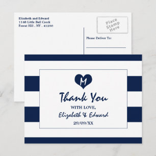 Moderne schicke Navy Blue und White Wedding Vielen Postkarte