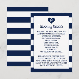 Moderne schicke Navy Blue & White Wedding Details Begleitkarte